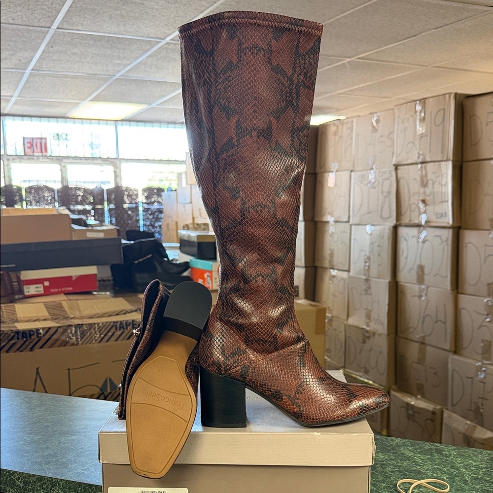 Franco Sarto Brown Snake-Print Over-the-Knee Boots